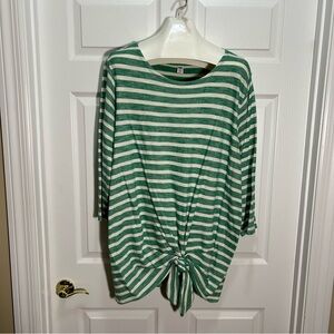 Old Navy Green and Cream Striped Tie Front Blouse